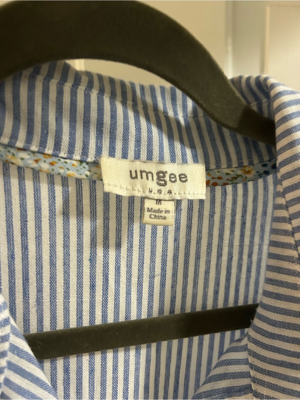 Umgee Blue & White Striped Button-Front Peplum Blouse - Picture 4 of 6
